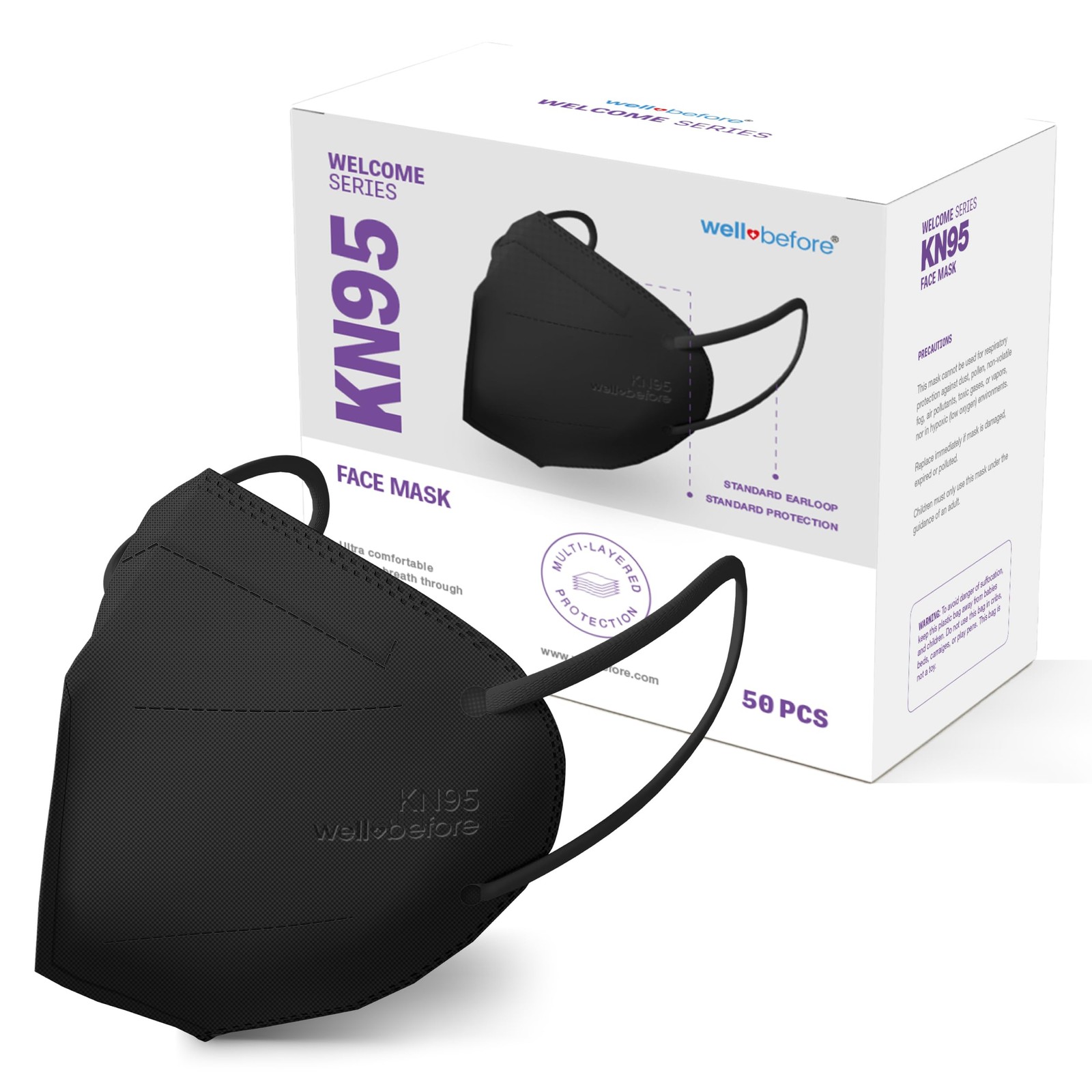Welcome Series KN95 , Black, Medium, Pack of 50