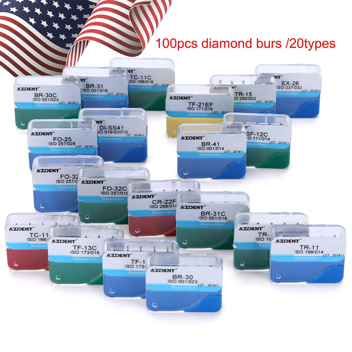 100pcs Dental Diamond Burs for High Speed Handpiece Medium FG 1.6mm