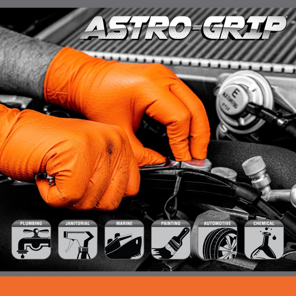 Astro-Grip Powder-Free Exam Grade Nitrile Disposable Extra Large, Orange