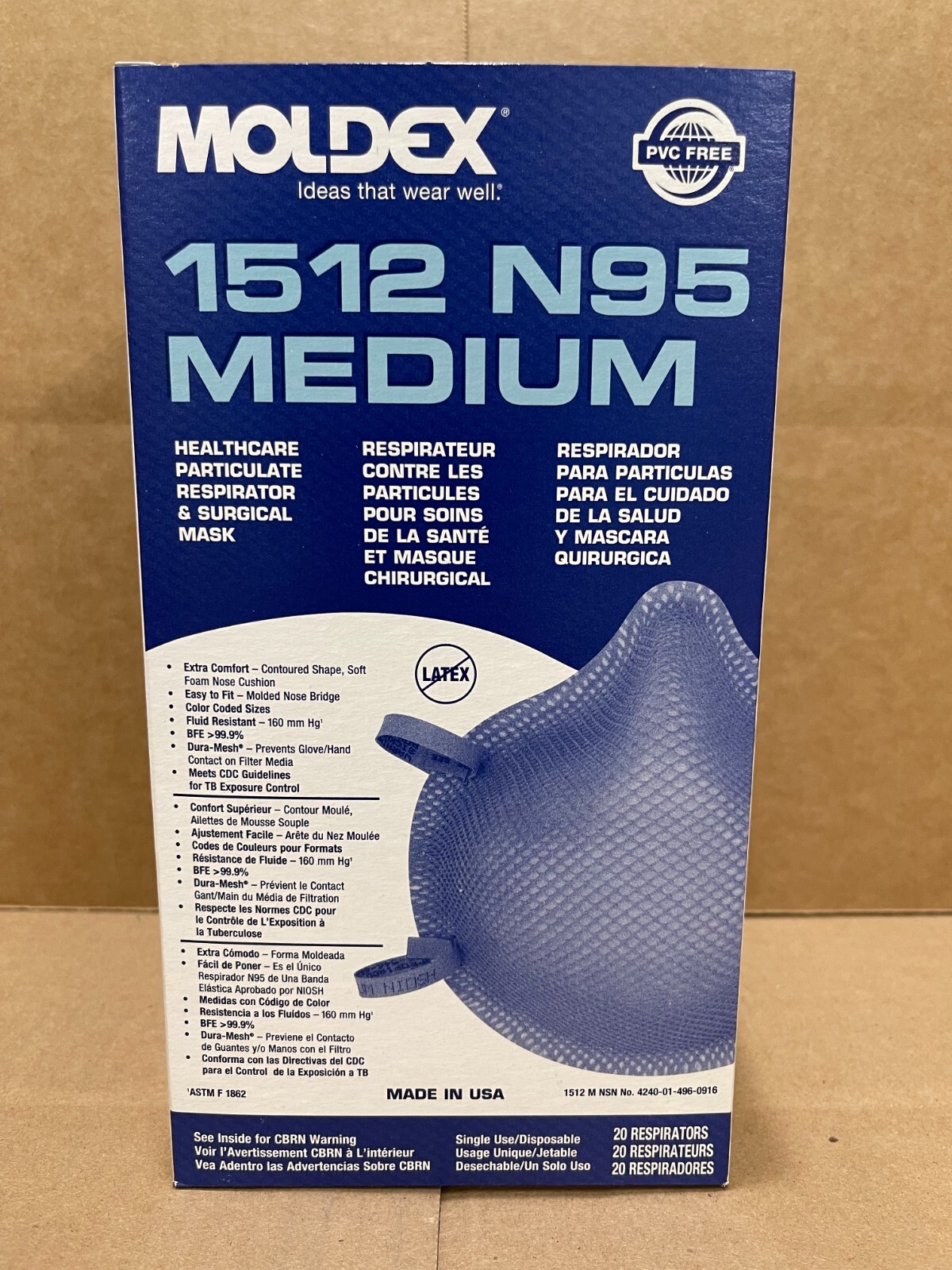 Moldex N95 Respirator surgical Masks, Box of 20 # 1512, Medium Exp. Date 09/2030