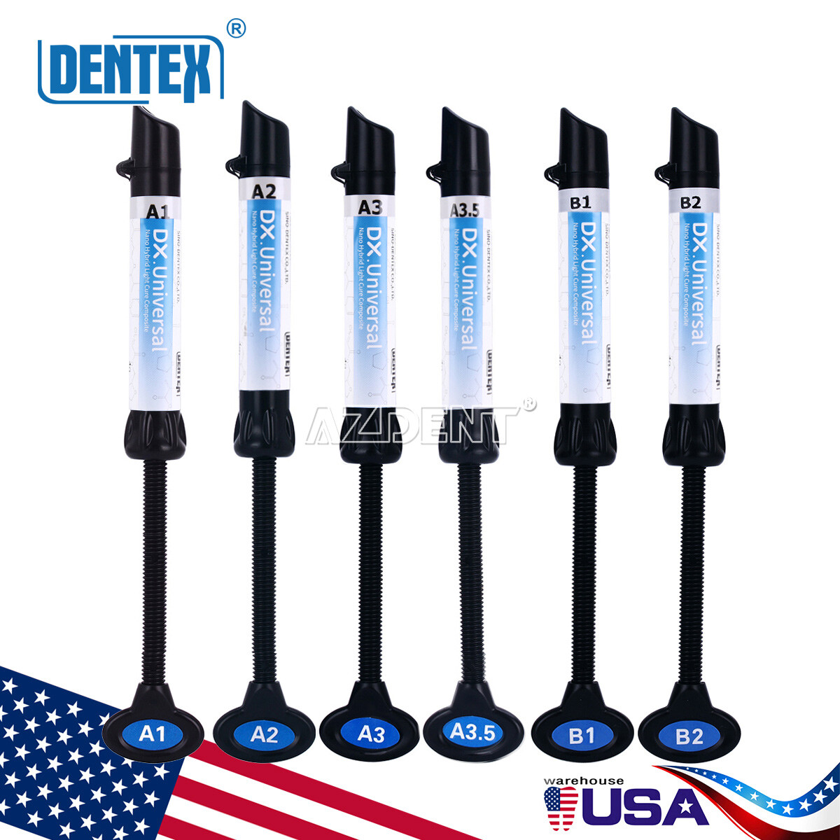 US DX. Dental Ultra Universal Curing Light Composite Resin Syringes Shade A1-B2