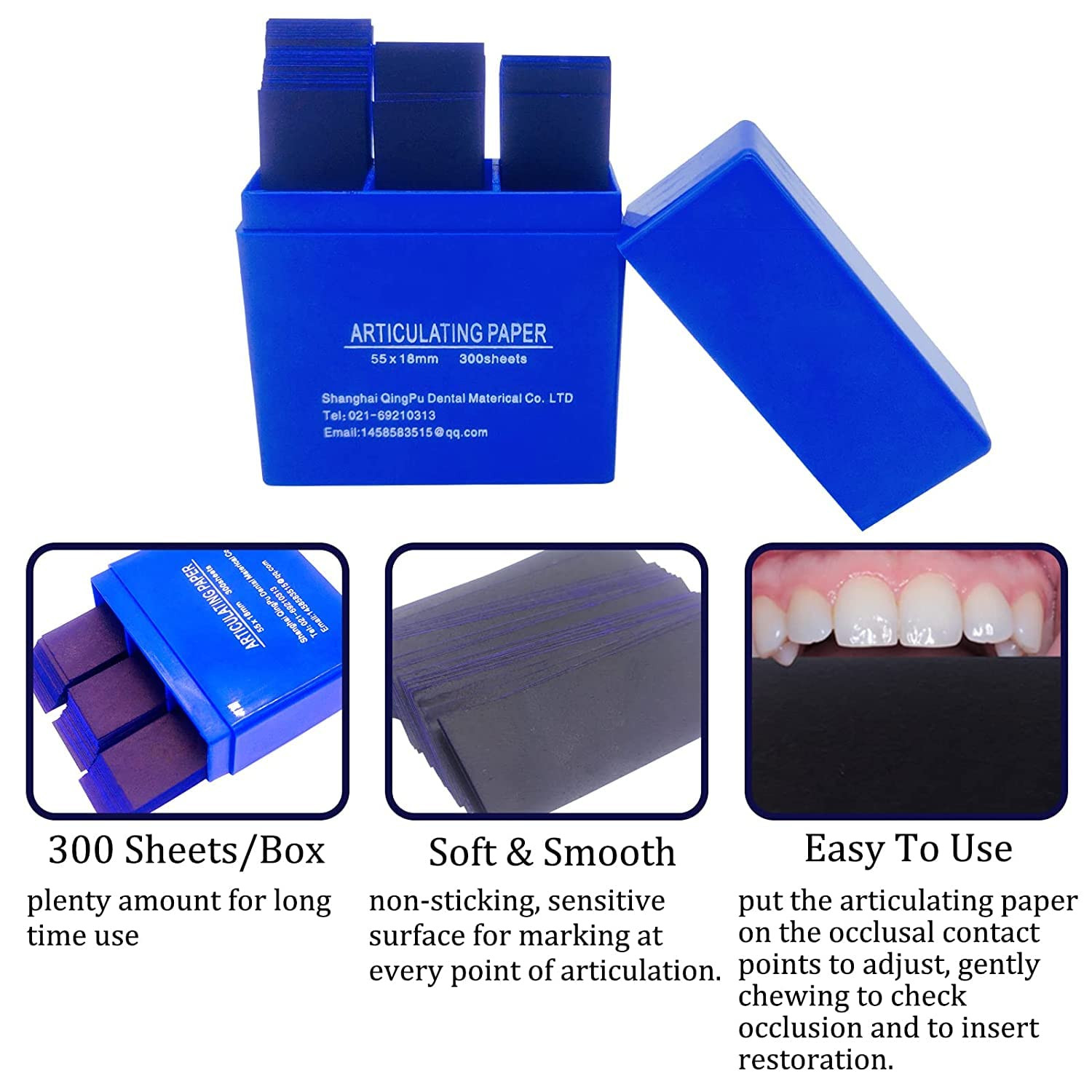 600 Sheets Dental Articulating Paper, Plastic Dispenser Red and Blue 100 Micron