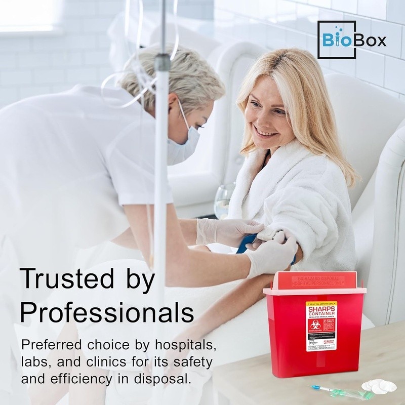 Durable Red Sharps Disposal Container Puncture Resistant Ideal EMS Labs Home Use