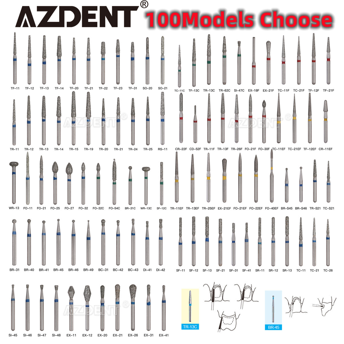100Pcs/20Box AZDENT Dental Diamond Burs Drill For High Speed Handpiece FG 1.6mm