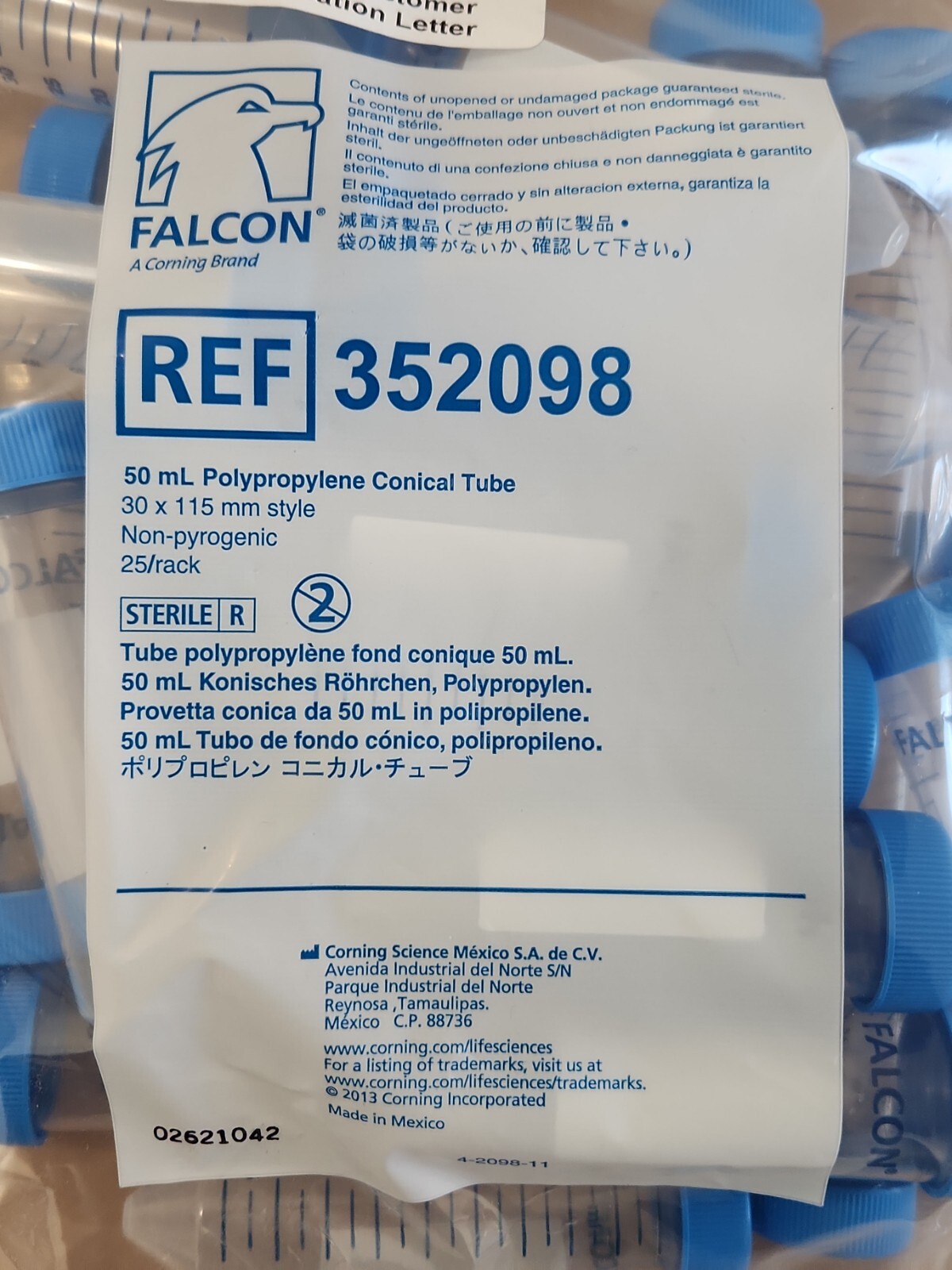 *NEW SEALED* [25] Corning Falcon 352098 50mL Polypropylene Conical Tubes 30×115