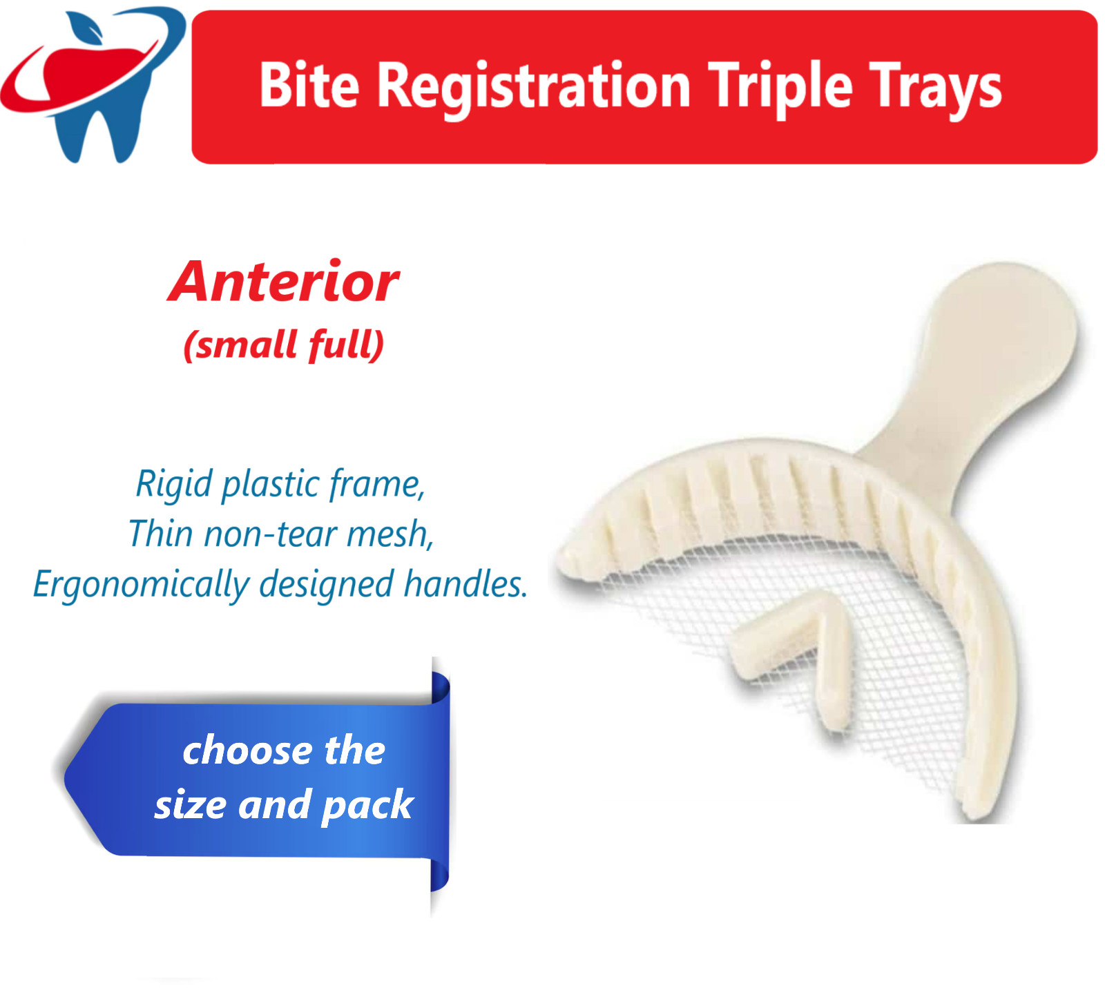 Dental Impression Bite Registration Triple Trays Polybite Full Arch, All Sizes