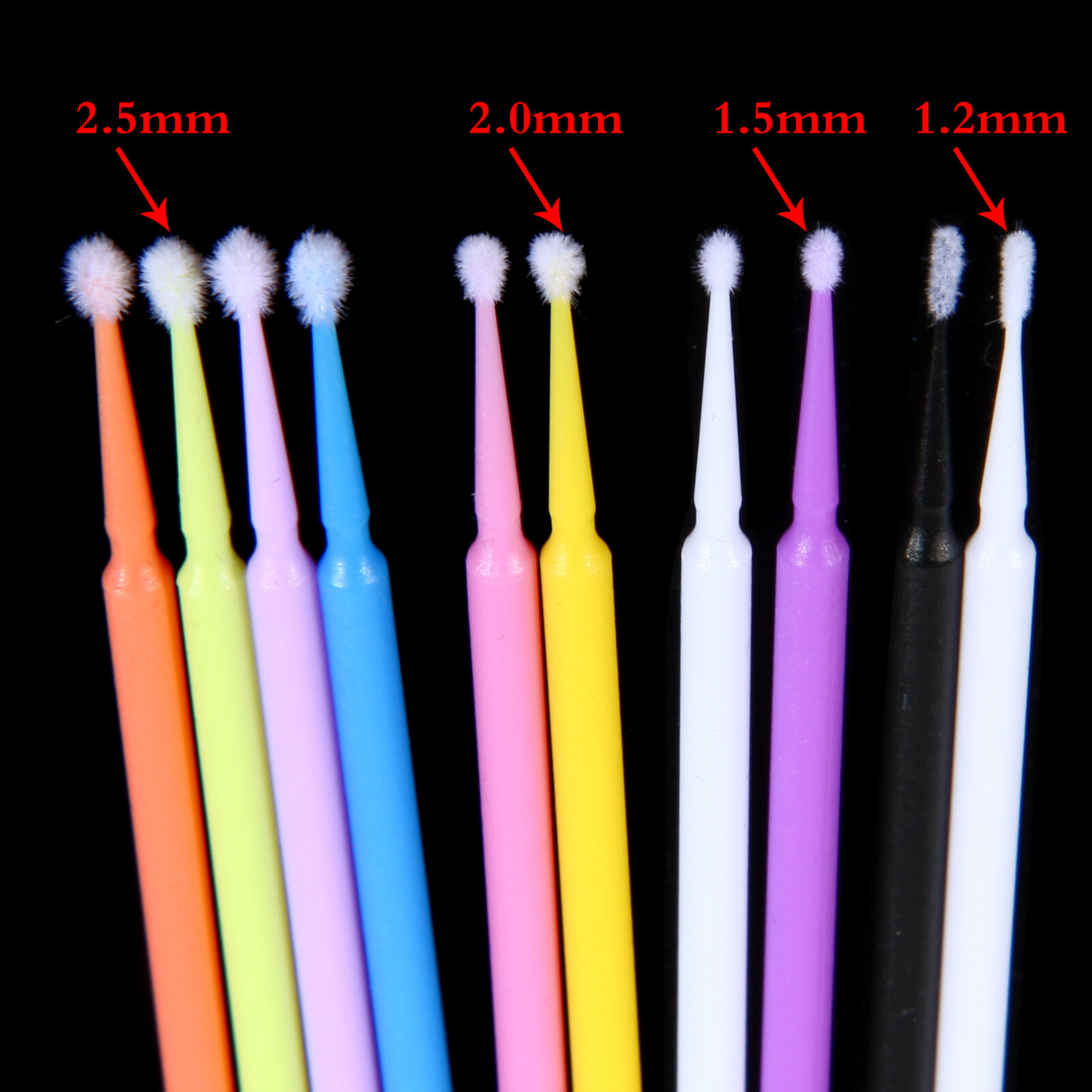100Pcs/pk Disposable Dental Micro Brush Applicator XS/S/M/L 1.2/1.5/2.0/2.5mm