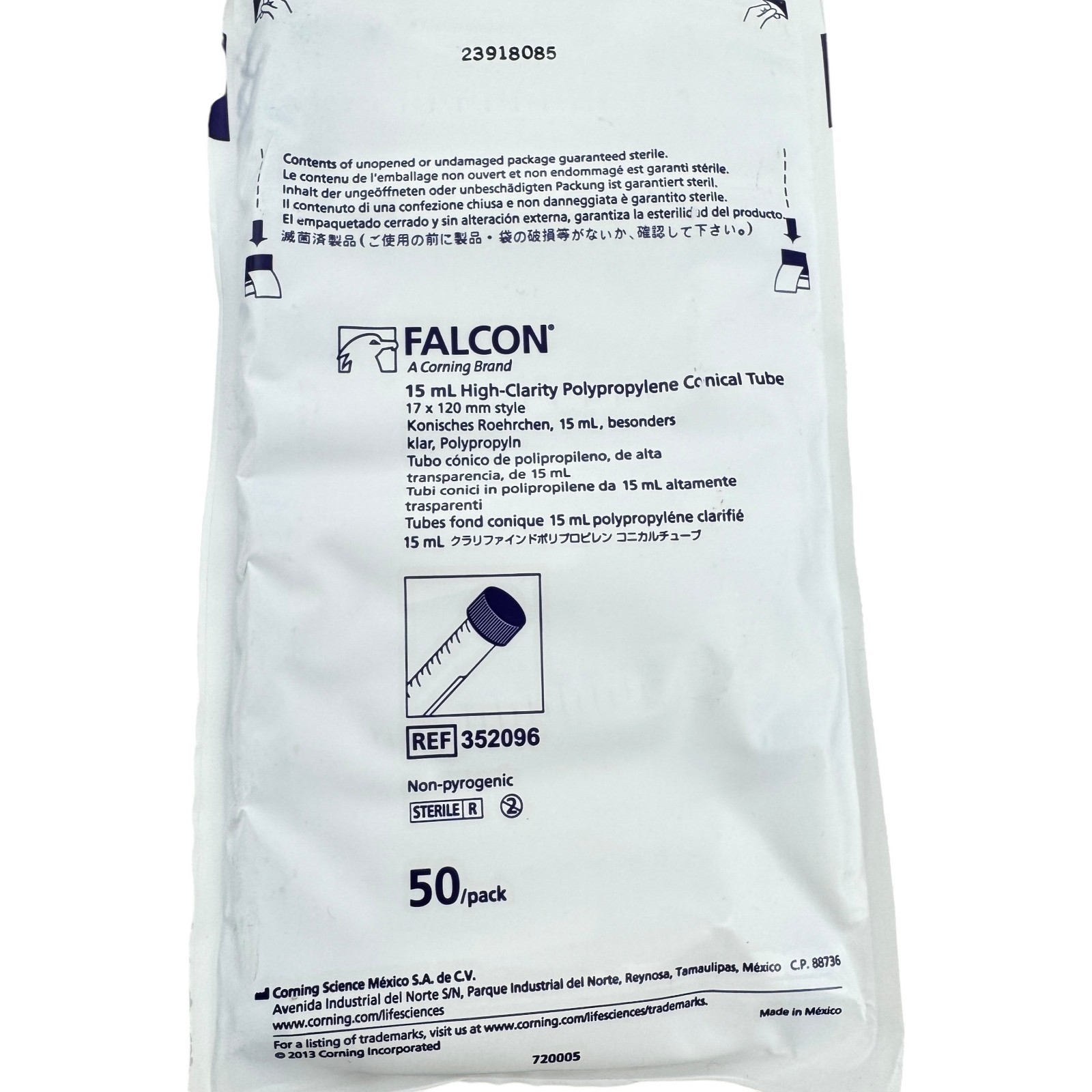 Falcon 15 ml High Clarity Polypropylene Conical Tube 17×120 mm Style 200 pack