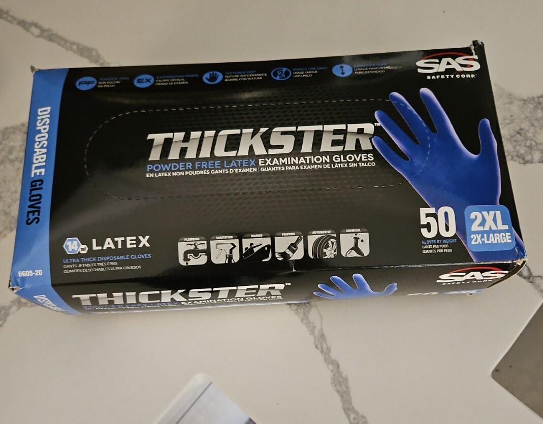 SAS Safety Thickster 2XL Powder Free Latex Gloves – 6605-20 Blue (50-Gloves)