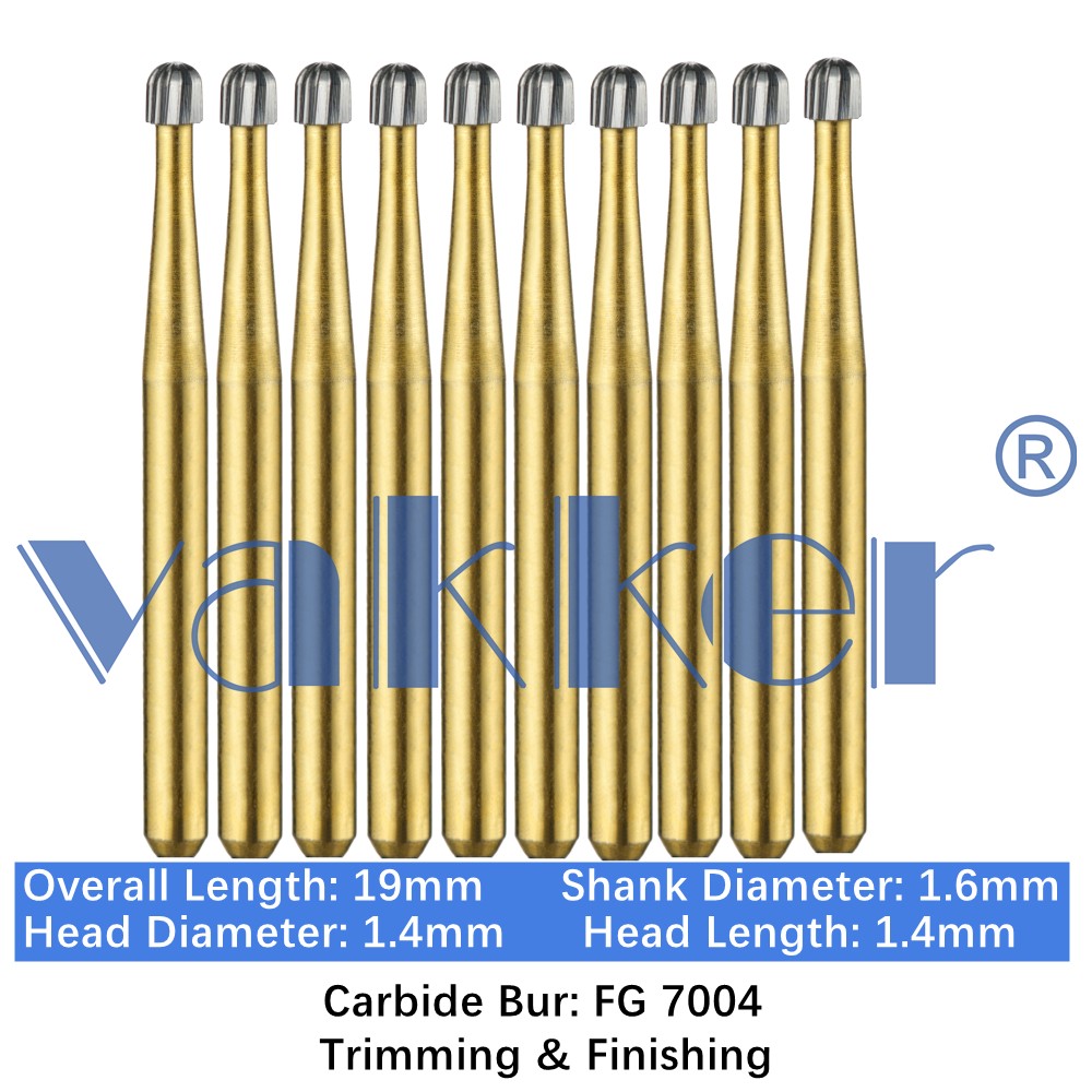 10-100pcs Vakker Dental Trimming Finishing Carbide Burs Gold Round Burs FG 7004