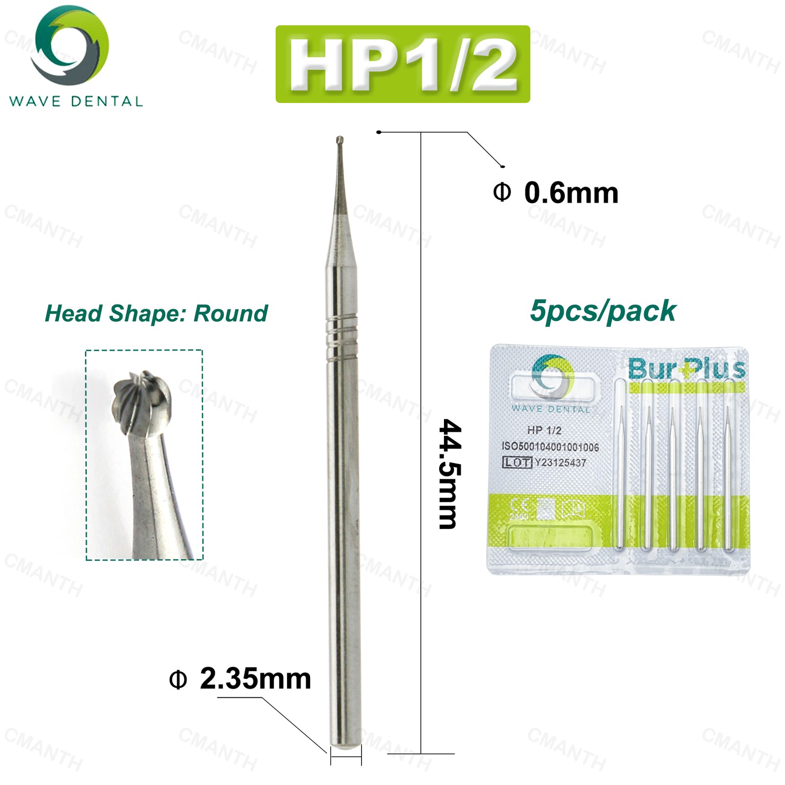 US WAVE Dental Carbide Burs HP Tungsten Steel Round Head Dental Drills 5Pcs/pack