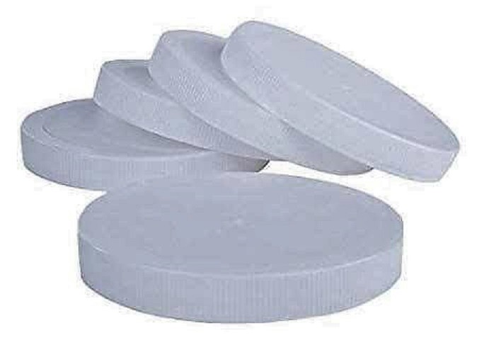 70 mm, 70/400 Plastic Caps, White Polypropylene, Ribbed, LINED Lot 5 pcs