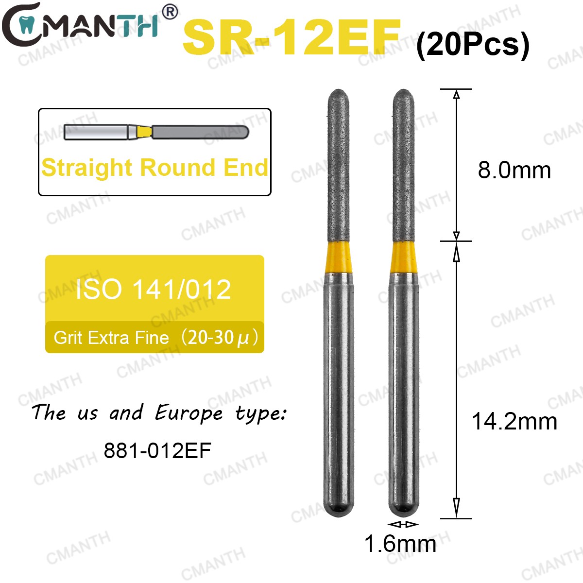 Dental Diamond Burs FG High Speed Bur Straight Round 881-012EF Fine 100/60/20pcs