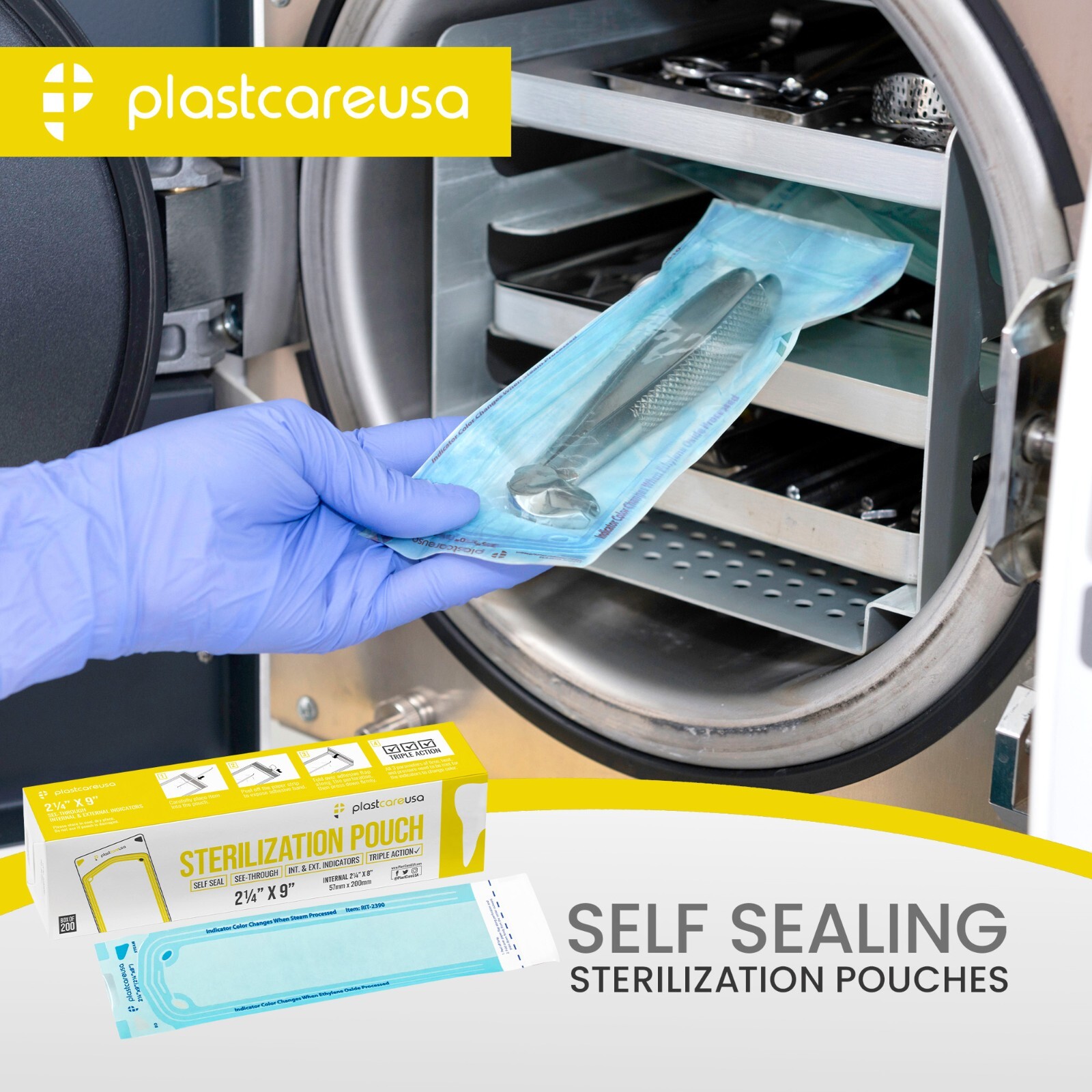 1000 2.25″ x 9″ Sterilization Pouch Dual Indicator Dental Tattoo 7/22 Short Exp