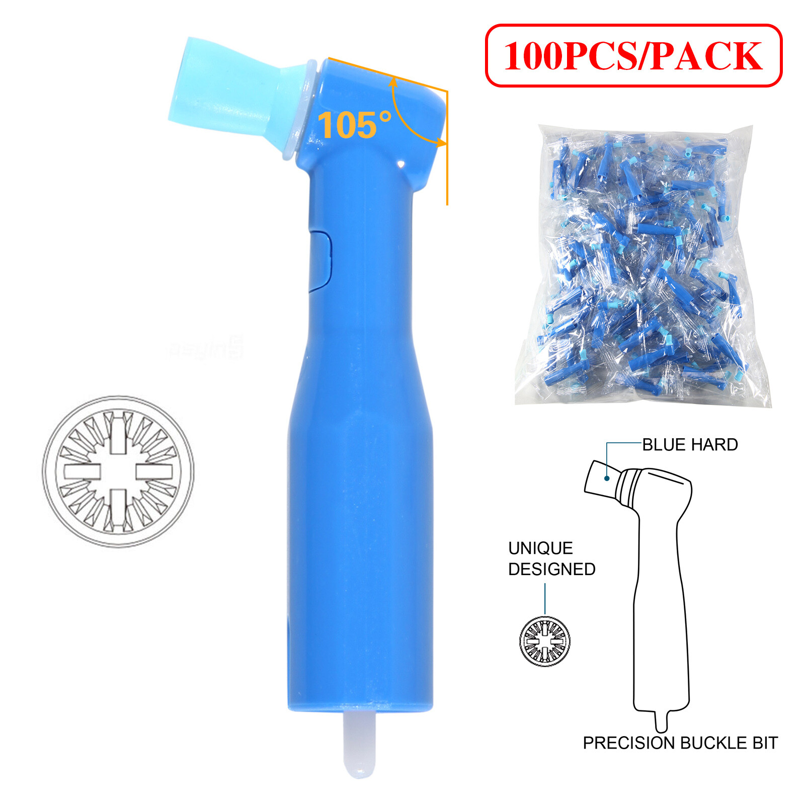 Dental Disposable Prophy Angles 105° -Latex Free 500 pcs Blue