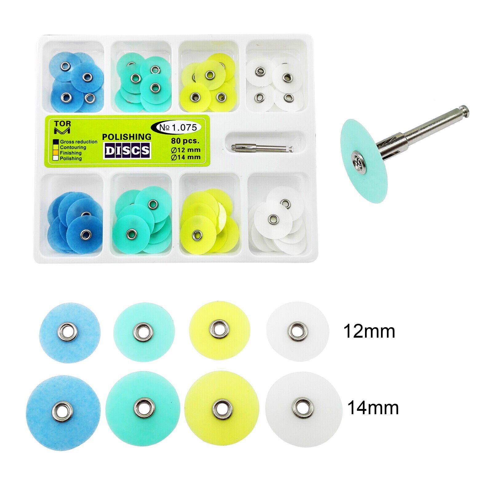 80 Pcs/Box Dental Composite Polishing Finishing Discs 12/14mm + Mandrel 1.075