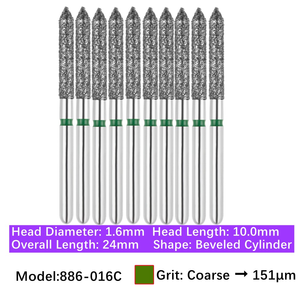 10pc Vakker Dental Bevel Cylinder FG Diamond Burs 886-016C Coarse for High Speed