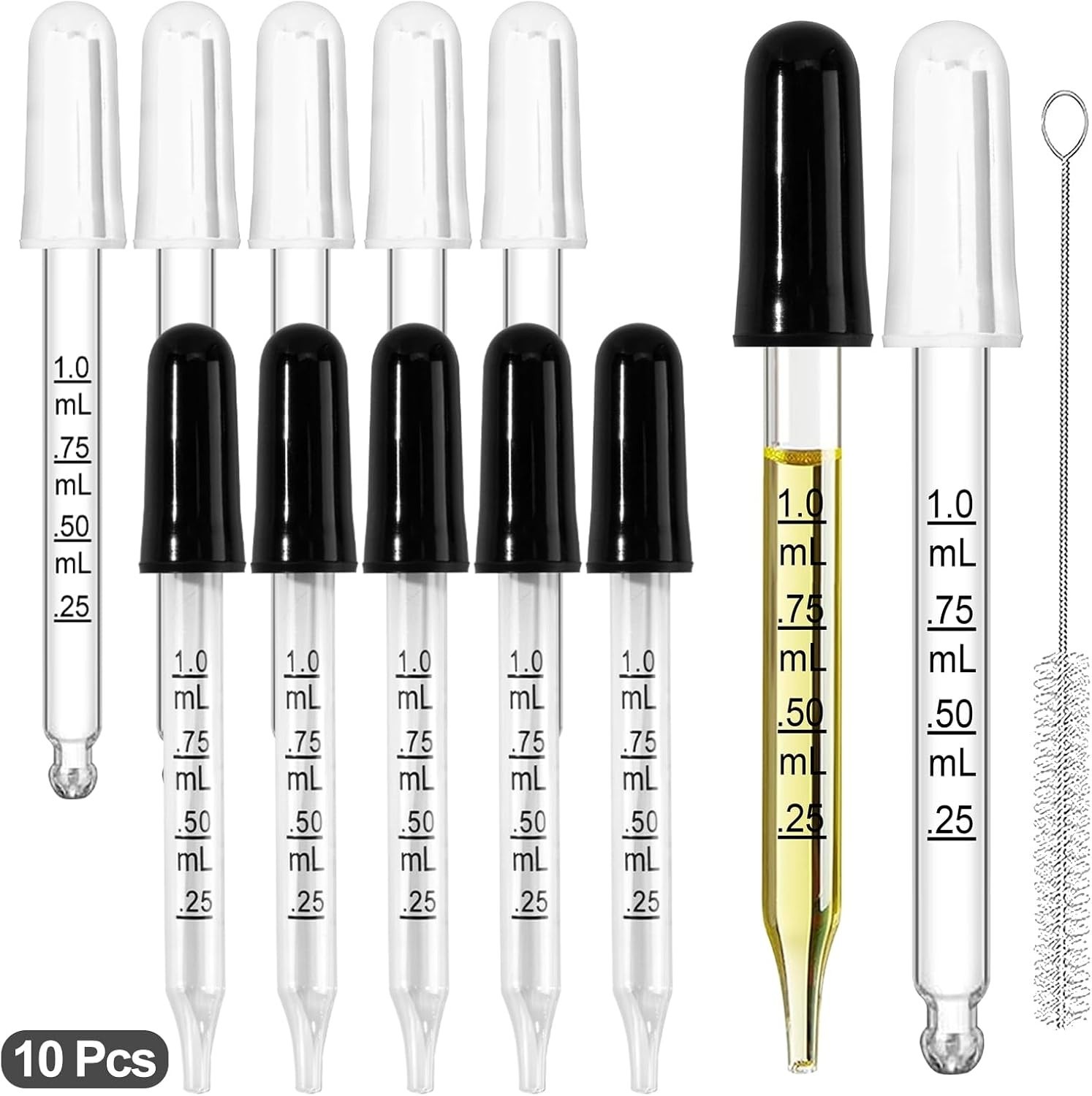 10Pcs Eye Dropper with Durable Rubber Head, 1ml Glass Dropper, SMALL, white