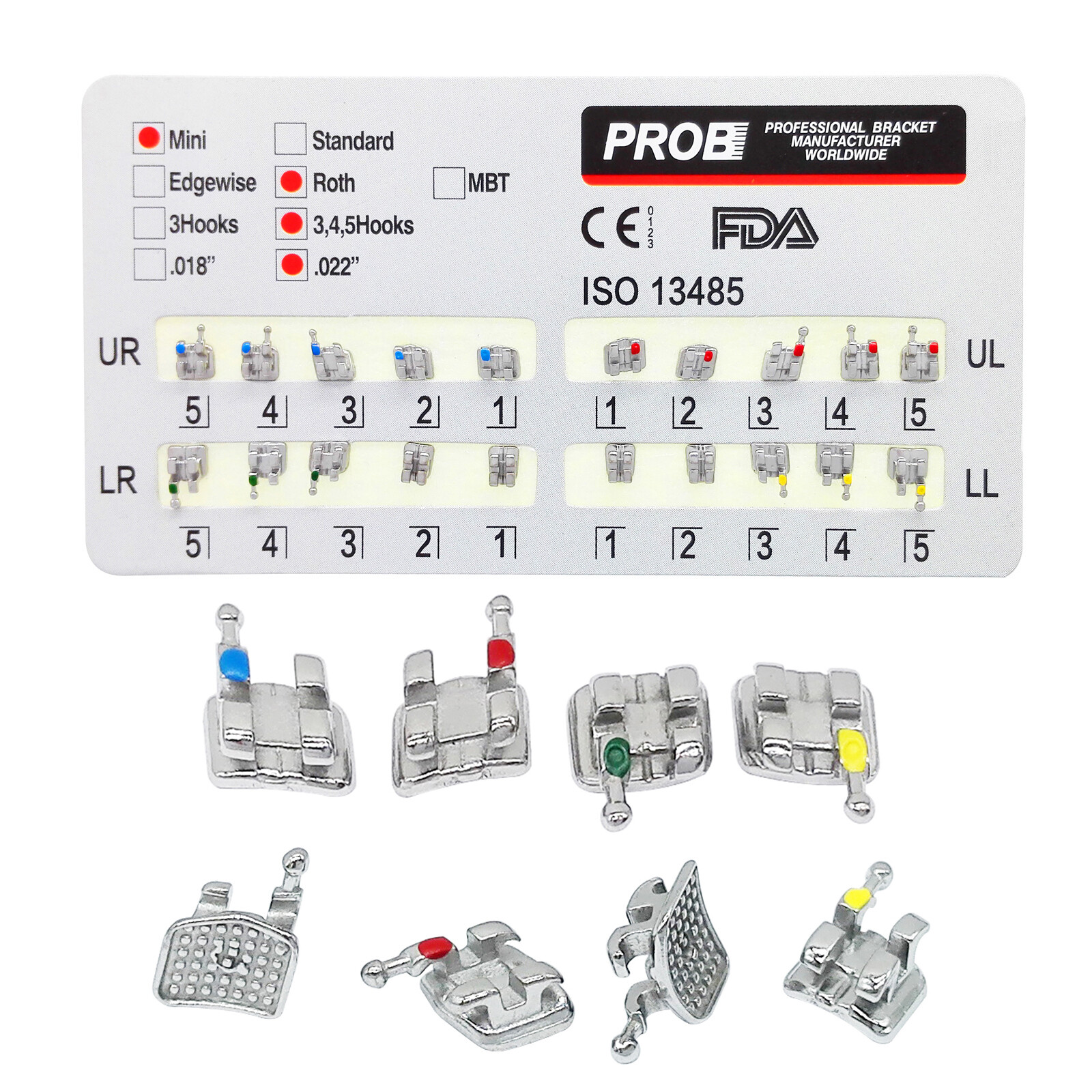 20Pcs PROB Dental Orthodontic Metal Brackets Braces Mini/Standard .022 3/345Hook