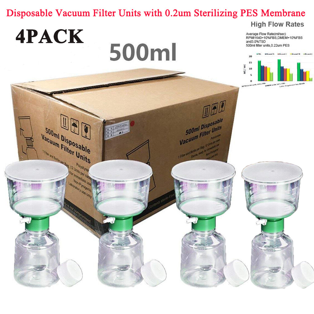 500ml Bottle Top Vacuum Filter 0.22μm Sterile Filtration System PES Membrane4Pcs