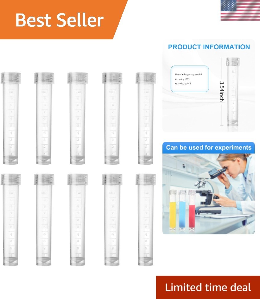 10pcs 10ml High-Quality Lab Tubes Vials with Sealing Caps – Durable & Clear