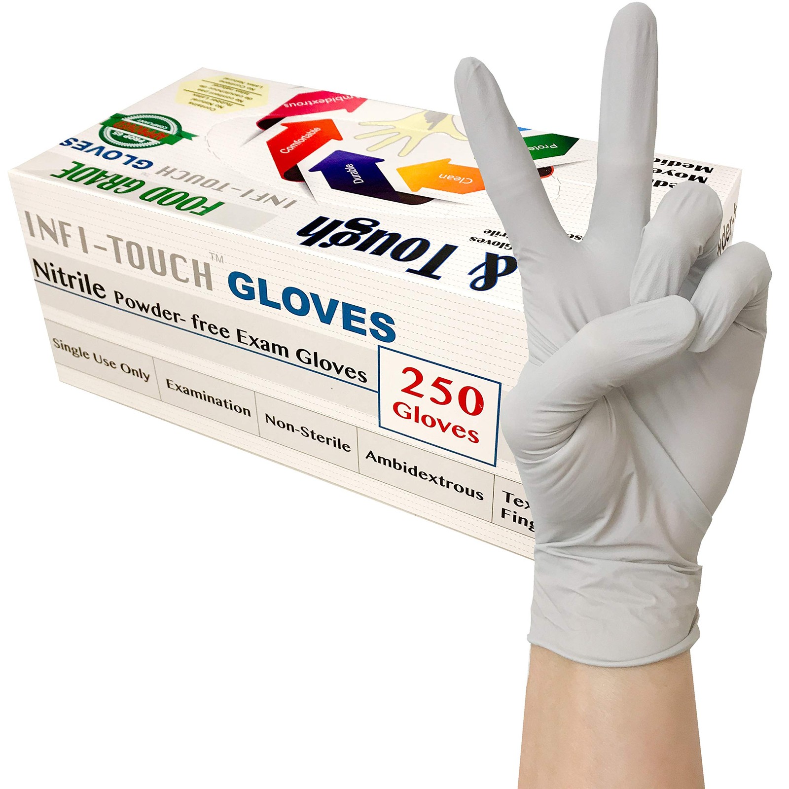 Infi-Touch – (250 Count) Food Safe – , Lite Duty Nitrile Gloves, Lite & Tough…
