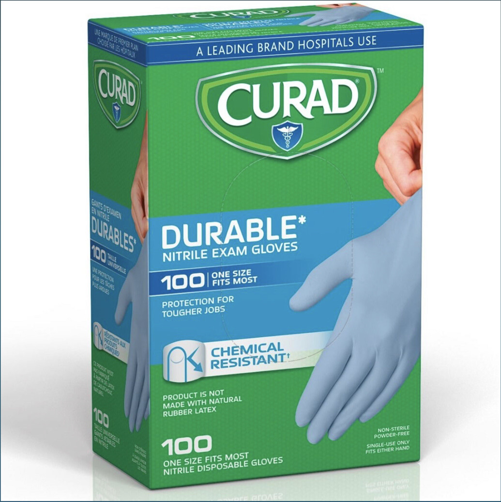 Durable Nitrile Exam Gloves, One Size Fits Most, 100 count