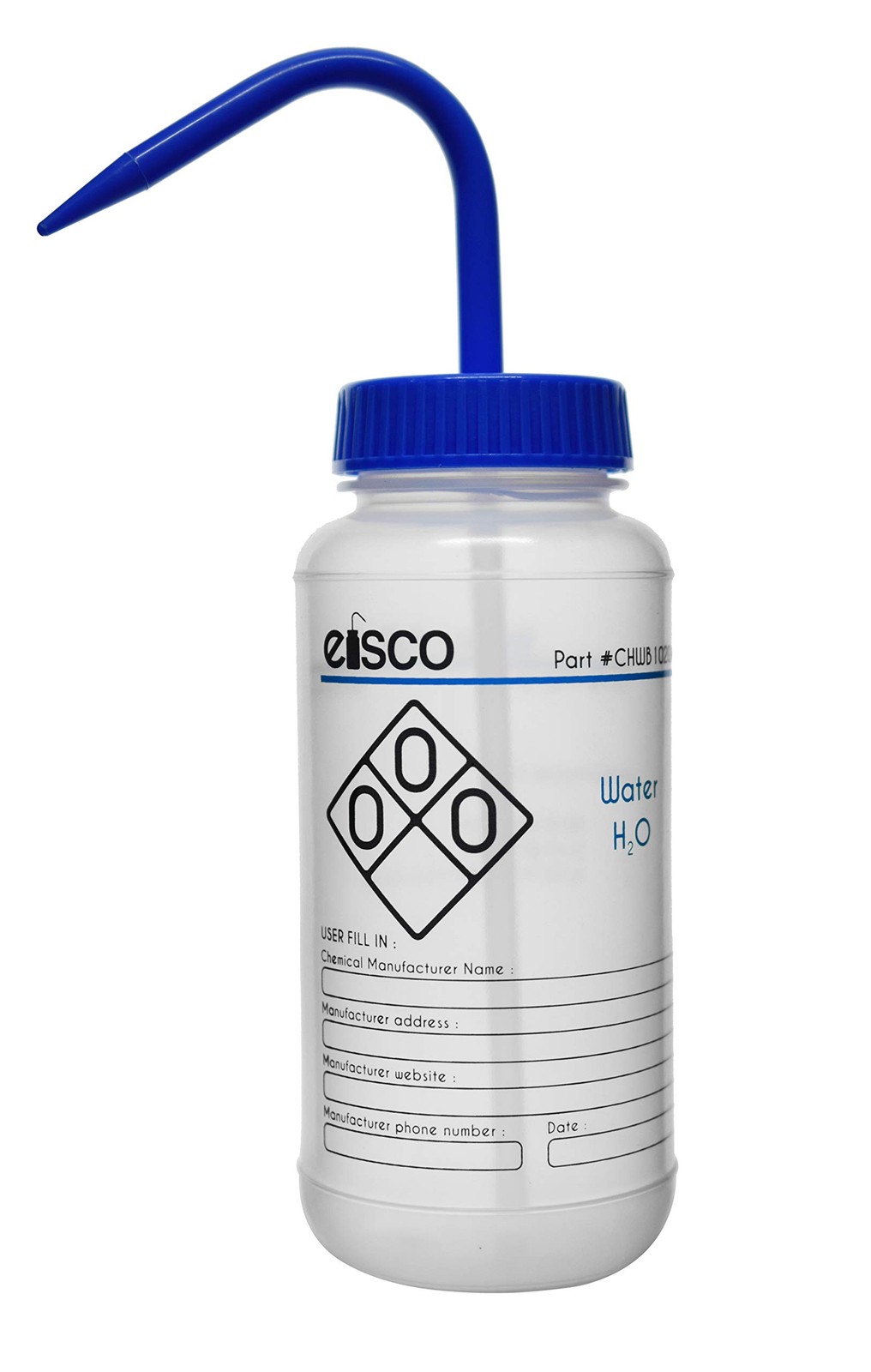 EISCO Wash Bottle for Water, 500ml – Labeled with Color Coded Chemical Safet…
