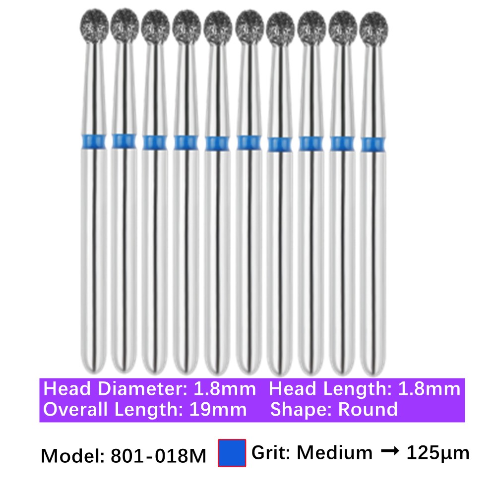 Vakker Dental Round FG Diamond Bur 801-018M Medium 10/pk