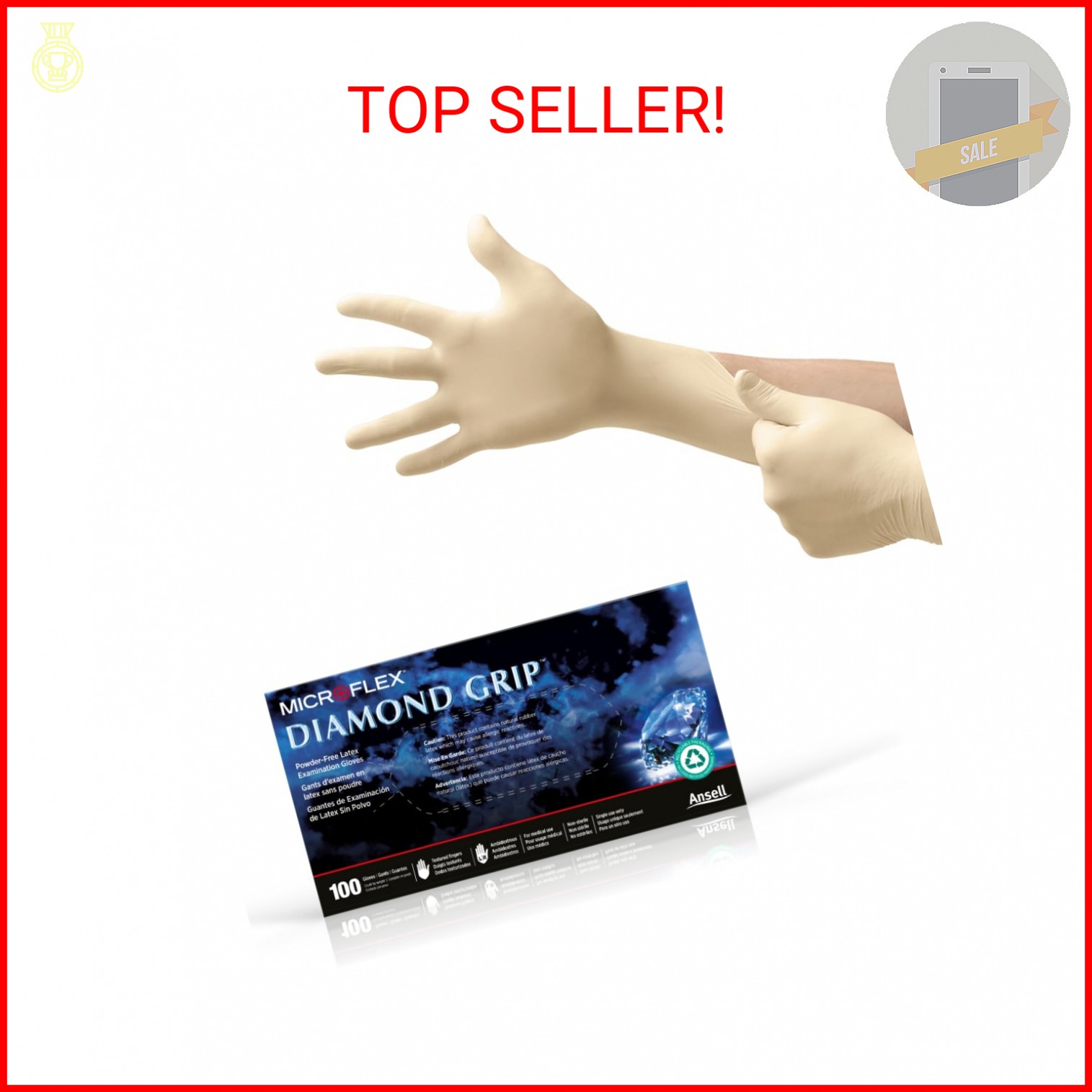 Ansell MICROFLEX Diamond Grip MF-300 Disposable Latex Gloves for Automotive, Hea