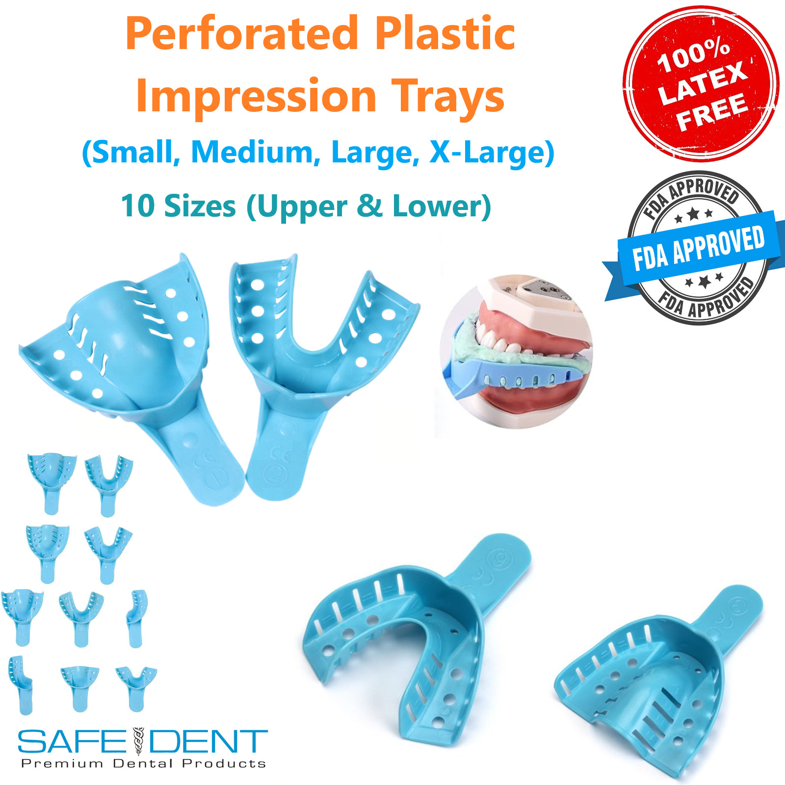 Dental Impression Tray Perforated Plastic Upper Lower (CHOOSE SIZE) 1 Bag of 12