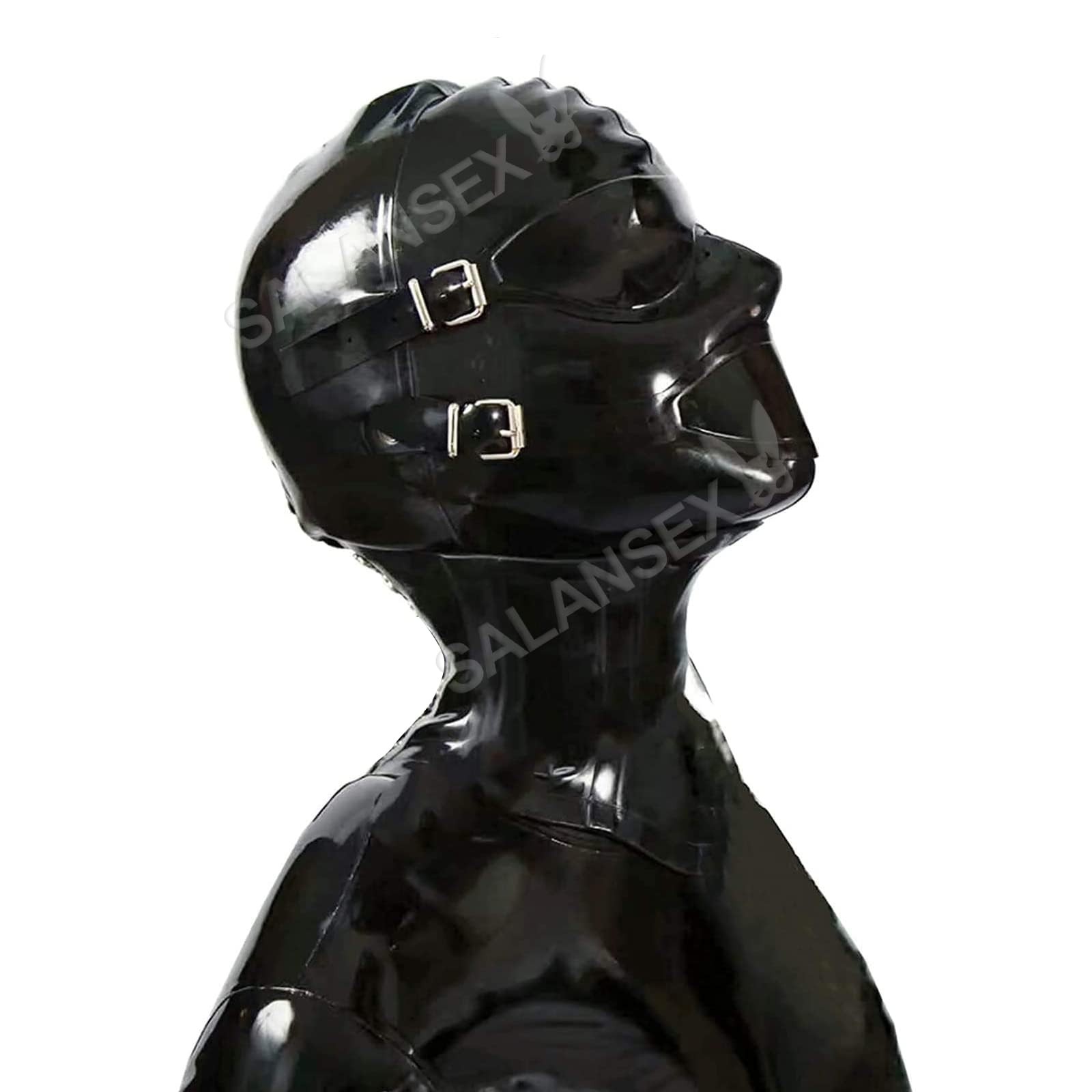 Latex Hood with Mouth Plug and Eye Patch, Full Rubber Head with Zipper for Un…