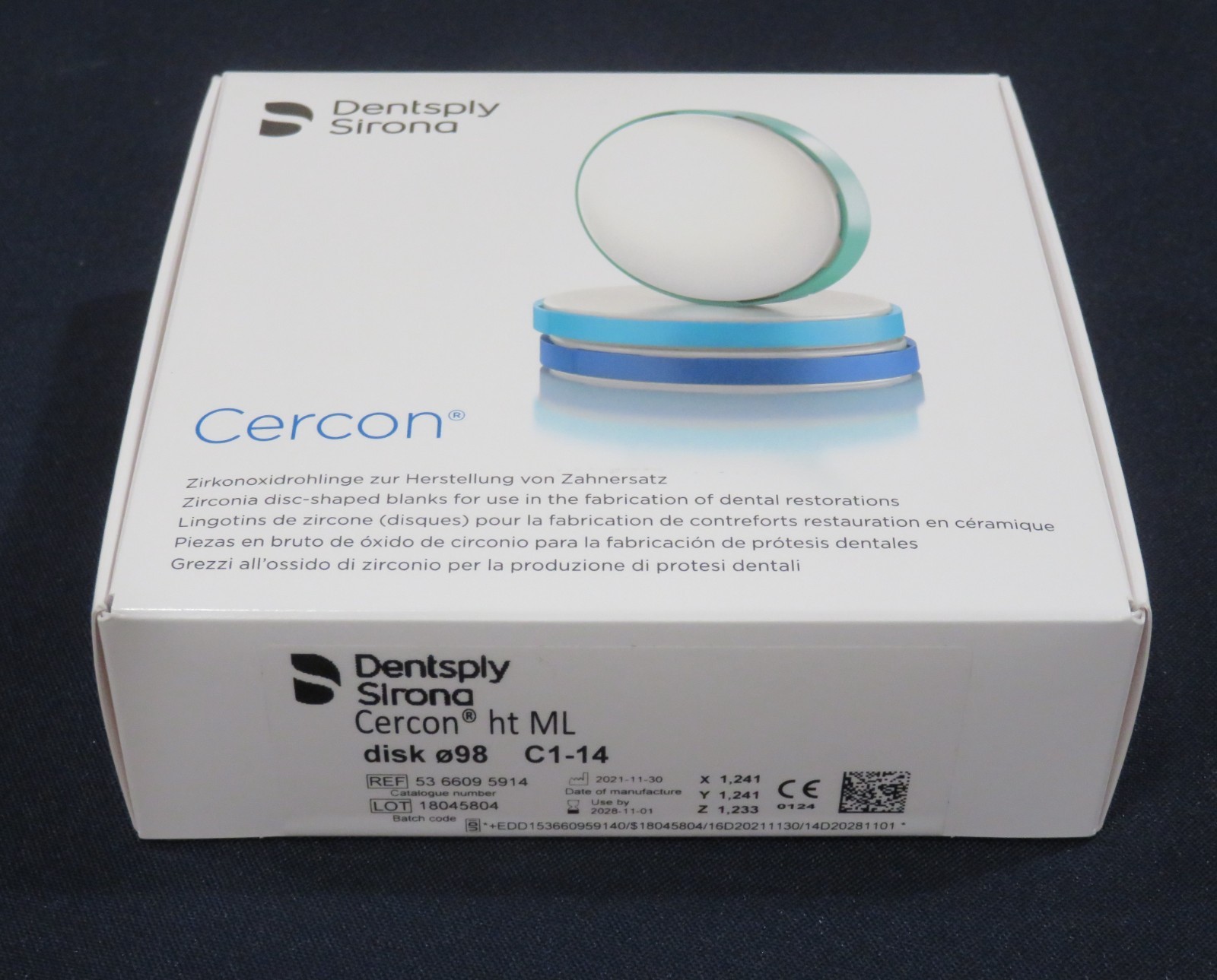 Dentsply Sirona Cercon ht ML C1-14 DISK 98 Use by 2028-11-01 Dental Laboratory