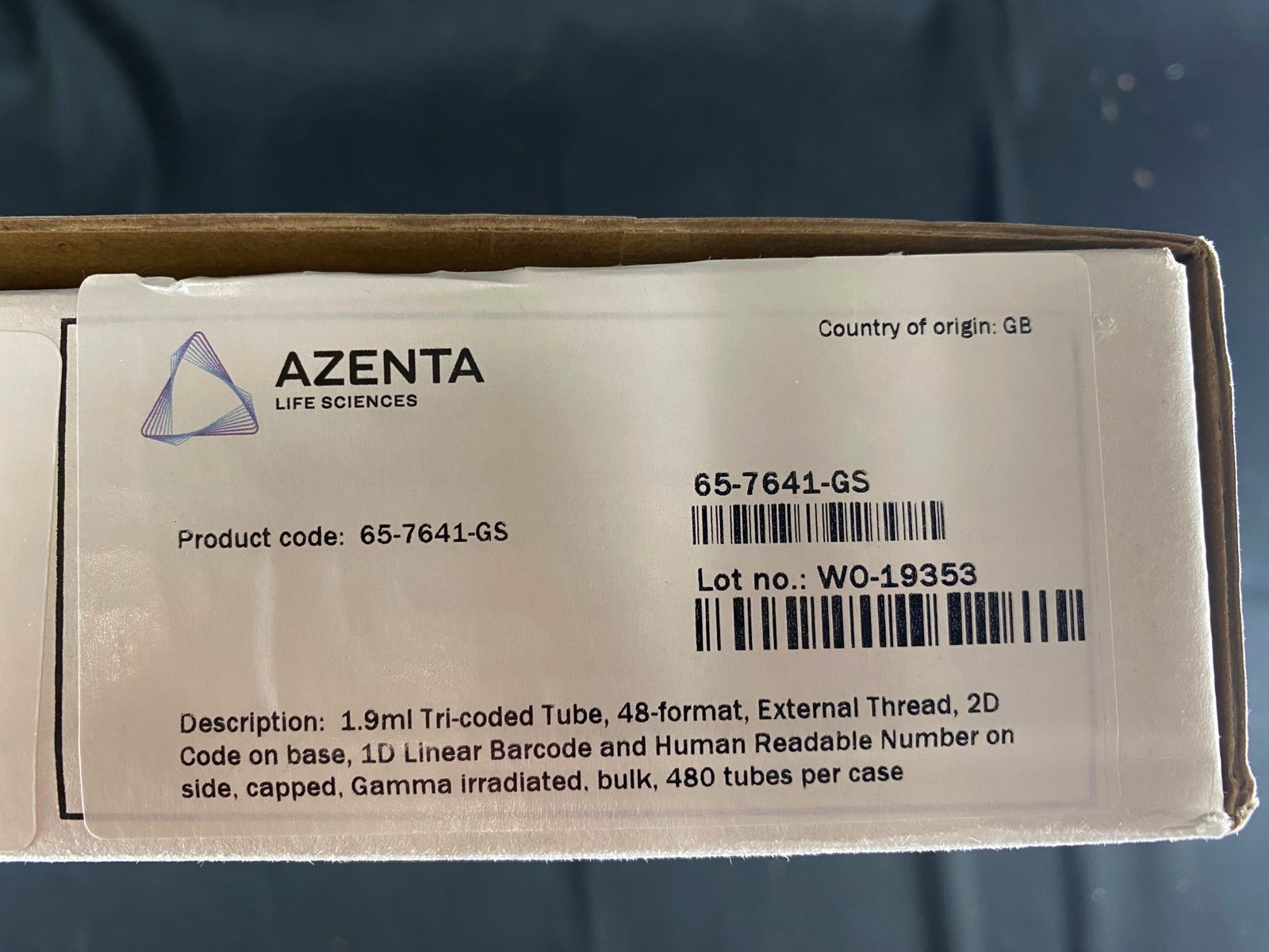 AZENTA LIFE SCIENCES 1.9mL 48-Format EXT CP Tri-Coded Tube 65-7641-GS (480/Case)