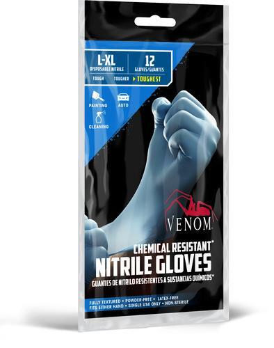 VENOM CHEMICAL RESISTANT NITRILE GLOVES 12 COUNT SIZE L-XL