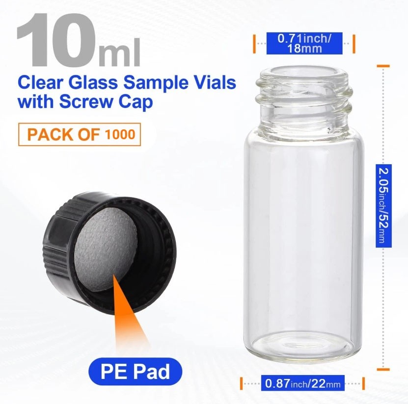 1000pcs 10ml Clear Glass Vials,Sample Vials with Screw Caps Small Liquid Bottles