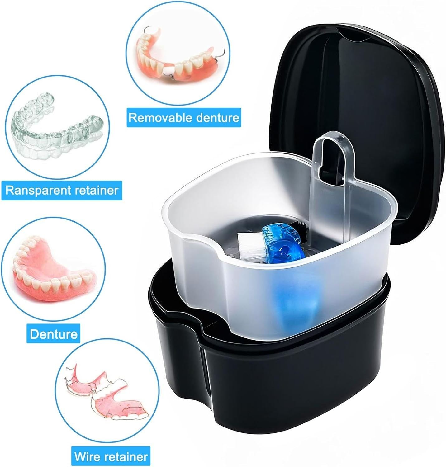 Black Denture Soaking Container Partial Denture Case, Orthodontic Retainer Cl…