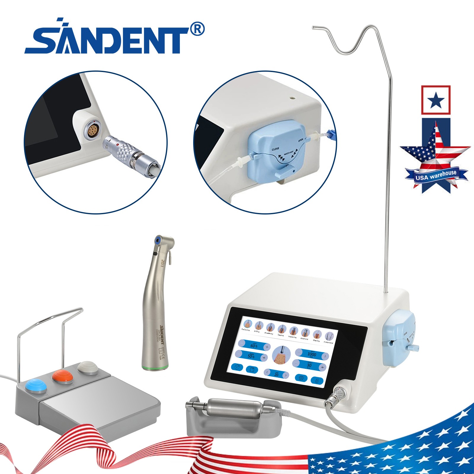 Dental Implant Motor System Surgical Brushless Motor 20:1 Contra Angle AC100-240