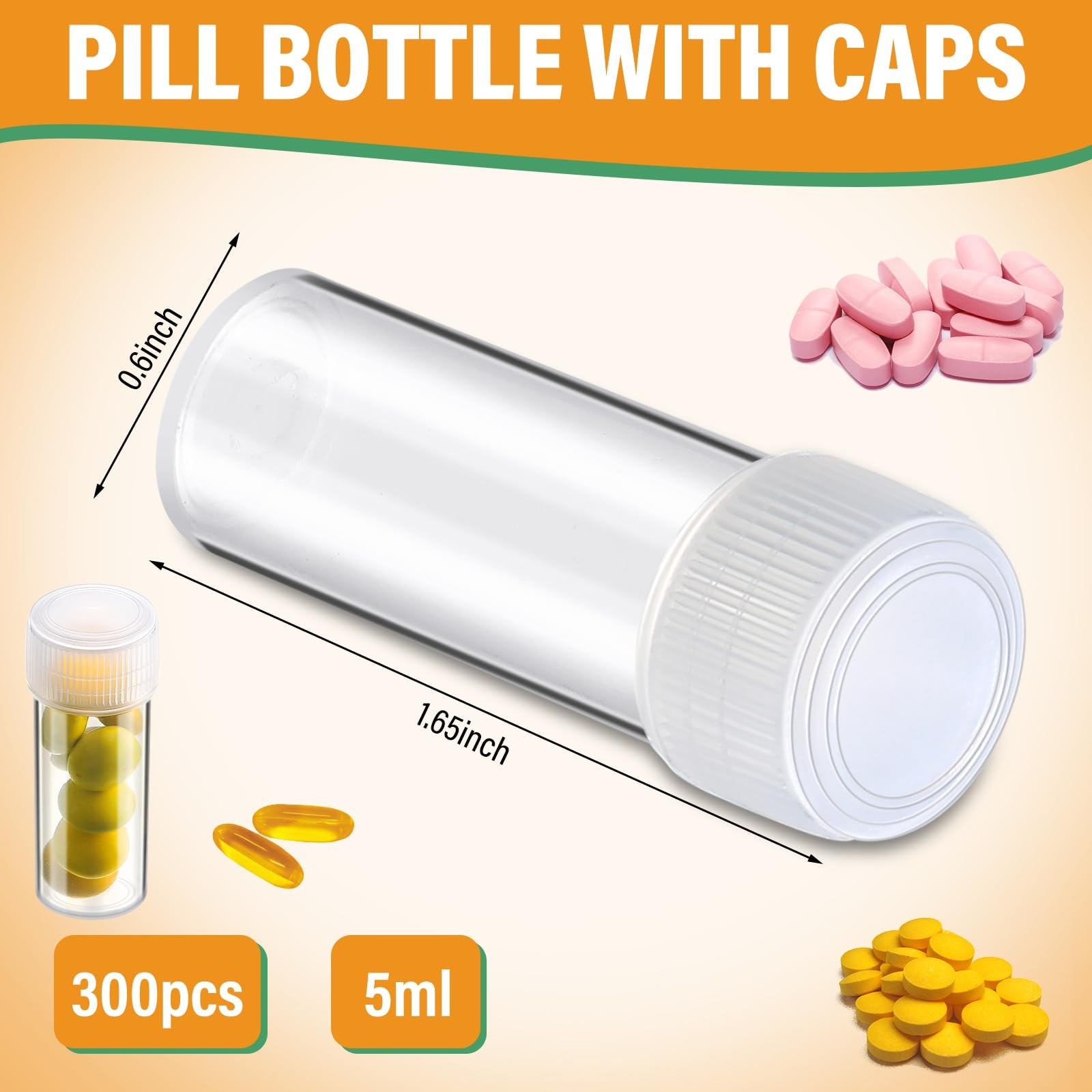 300 Pcs 5 ml Small Plastic Bottles Empty Pill Bottles Clear Vials with Caps S…