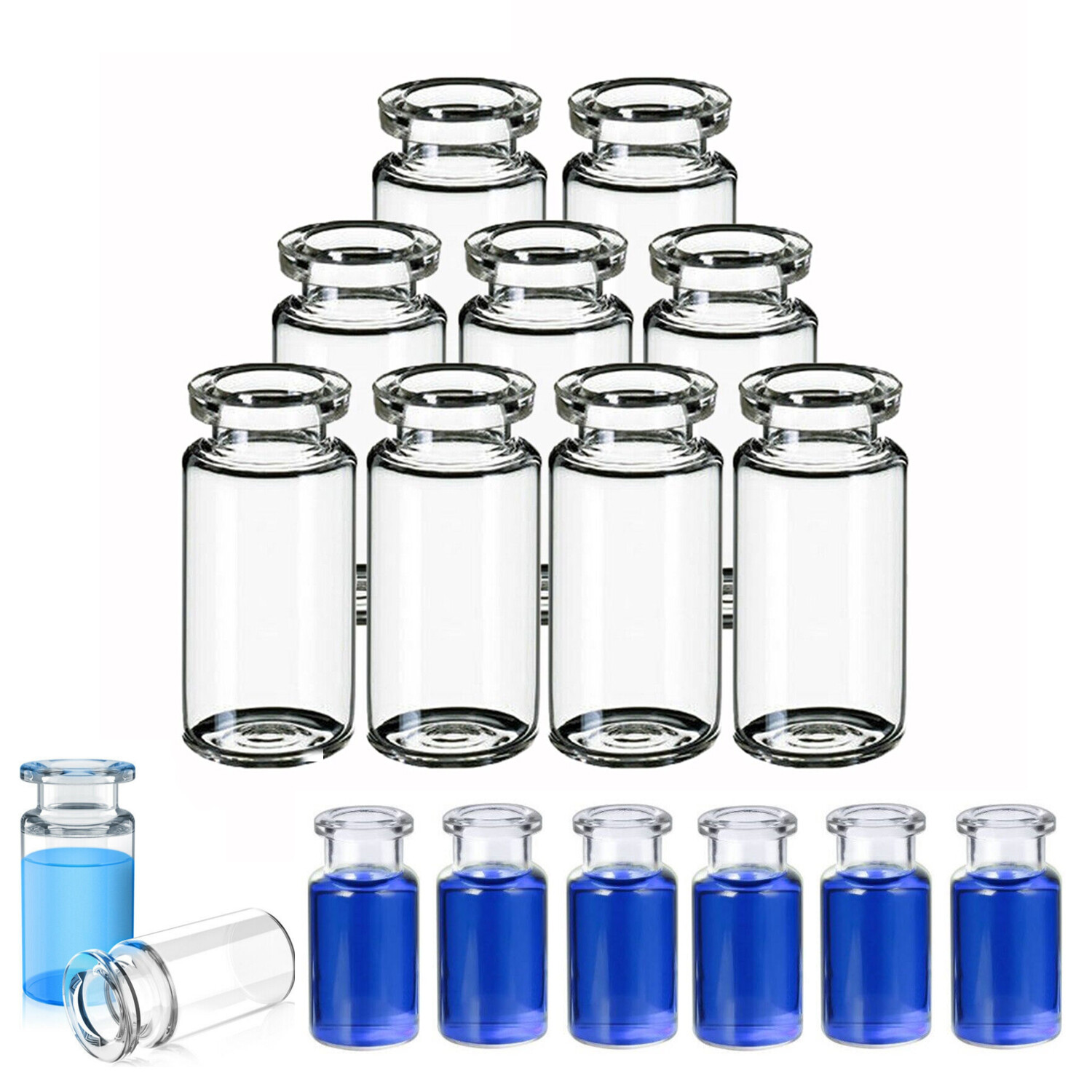 100pcs 10mL Clear Headspace Vial 20mm Crimp Top Glass Bottle Flat Bottom
