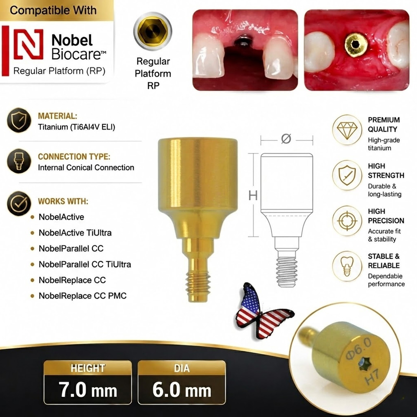 US Nobel Active Nobel Parallel CC Healing Abutment Compatible Conical Connection
