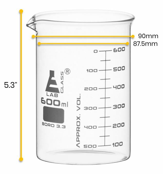 Beaker, 600ml – ASTM – Low Form – Dual Scale – Borosilicate Glass – Eisco Labs