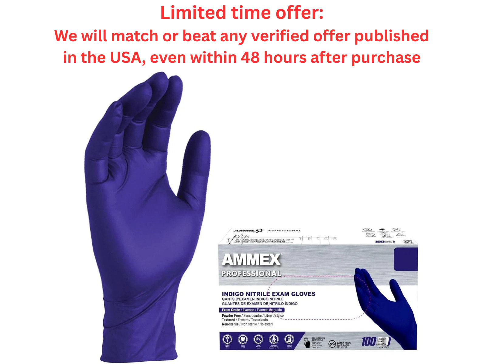 AMMEX Indigo Nitrile Gloves 100 Pcs Latex & Powder Free | Disposable Safety Glov