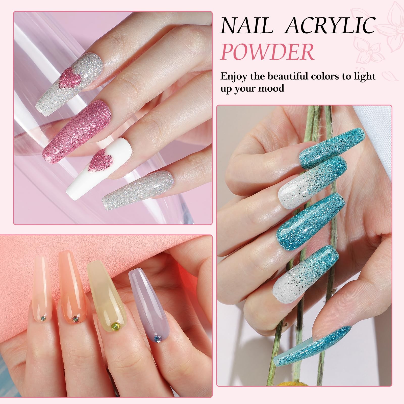 Acrylic Nail Kit for Beginners with Drill U V light, 3pc Acrylic Powder Clear/ P