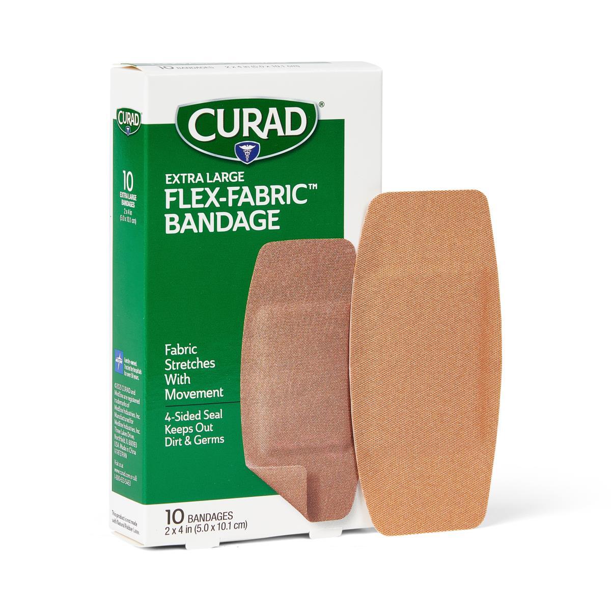 CURAD Flex-Fabric Adhesive Bandages, Extra Large 2″ x 4″ Strips, Box of 10