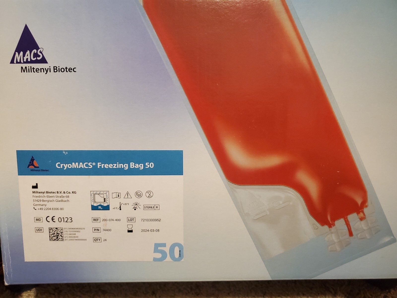Miltenyi Biotec 200-074-400 CryoMACS Freezing Bag 50. 24 Bags. Free Shipping US