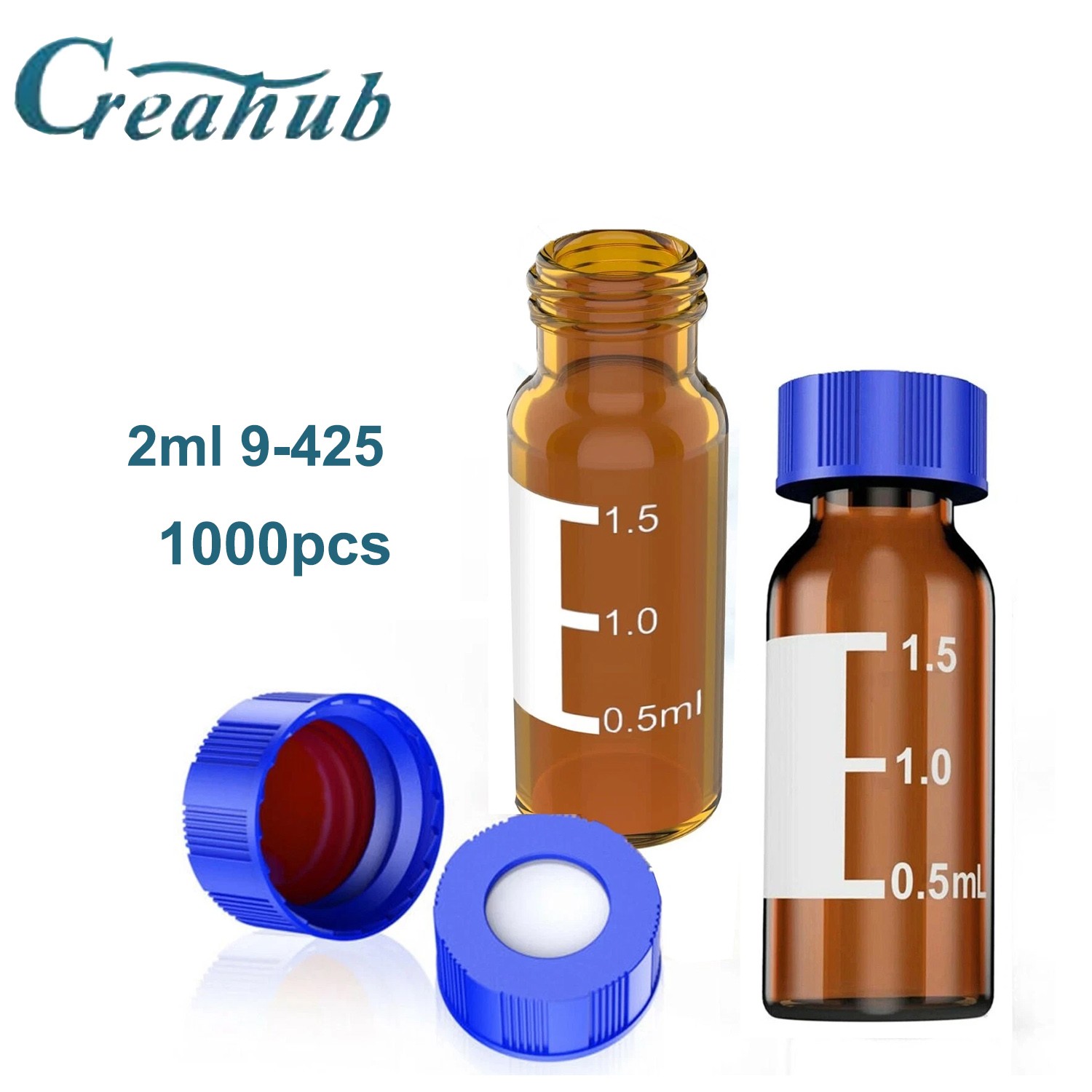 2ml Autosampler Vials 1000 Packs HPLC Vial 9-425 Amber Vial with Blue Screw Caps