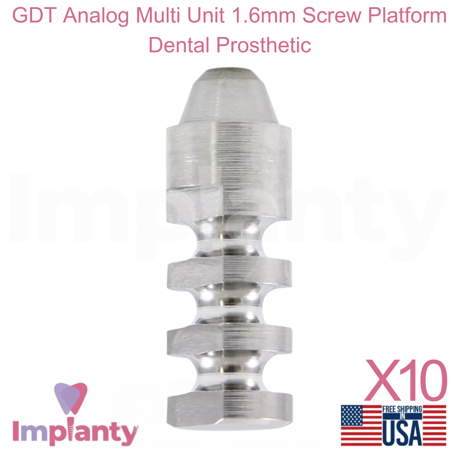 10x GDT Analog Multi Unit 1.6mm Screw Platform Dental Prosthetic Stainless Steel