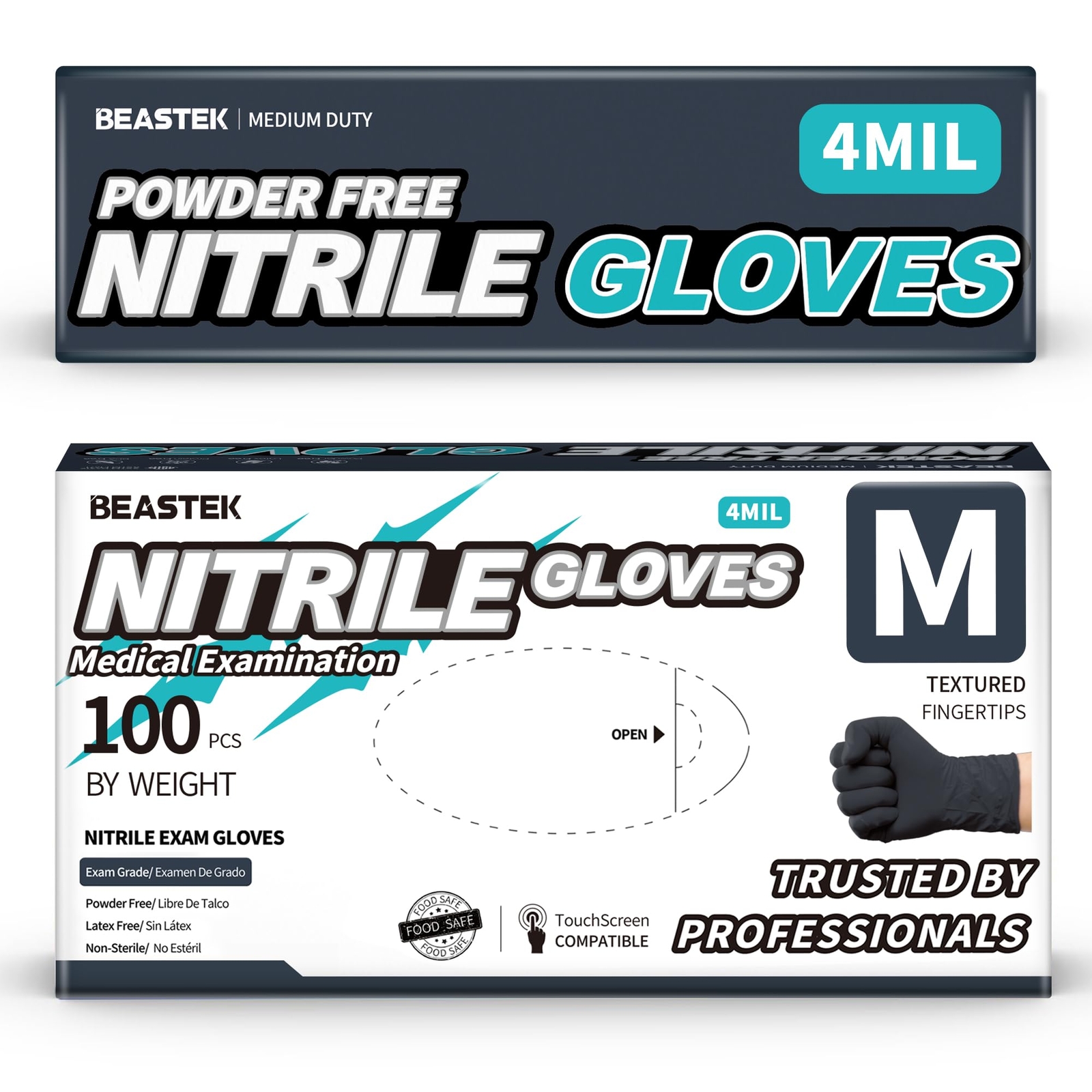 Black Nitrile Exam Gloves 4.0 Mil 100 Pcs Disposable Gloves Powderfree Latexfree
