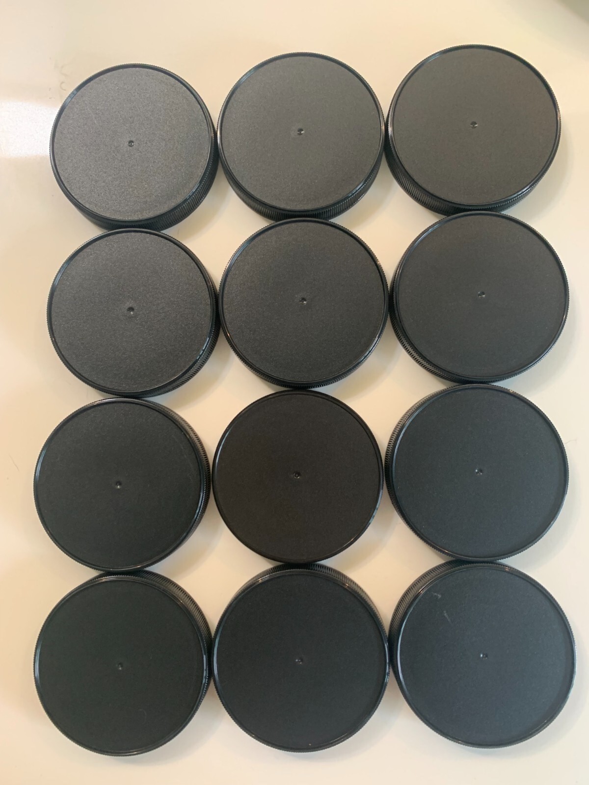 LOT OF 12 89 mm, 89/400 Black Plastic Ribbed Caps with liner HDPE FREE SHIPPING